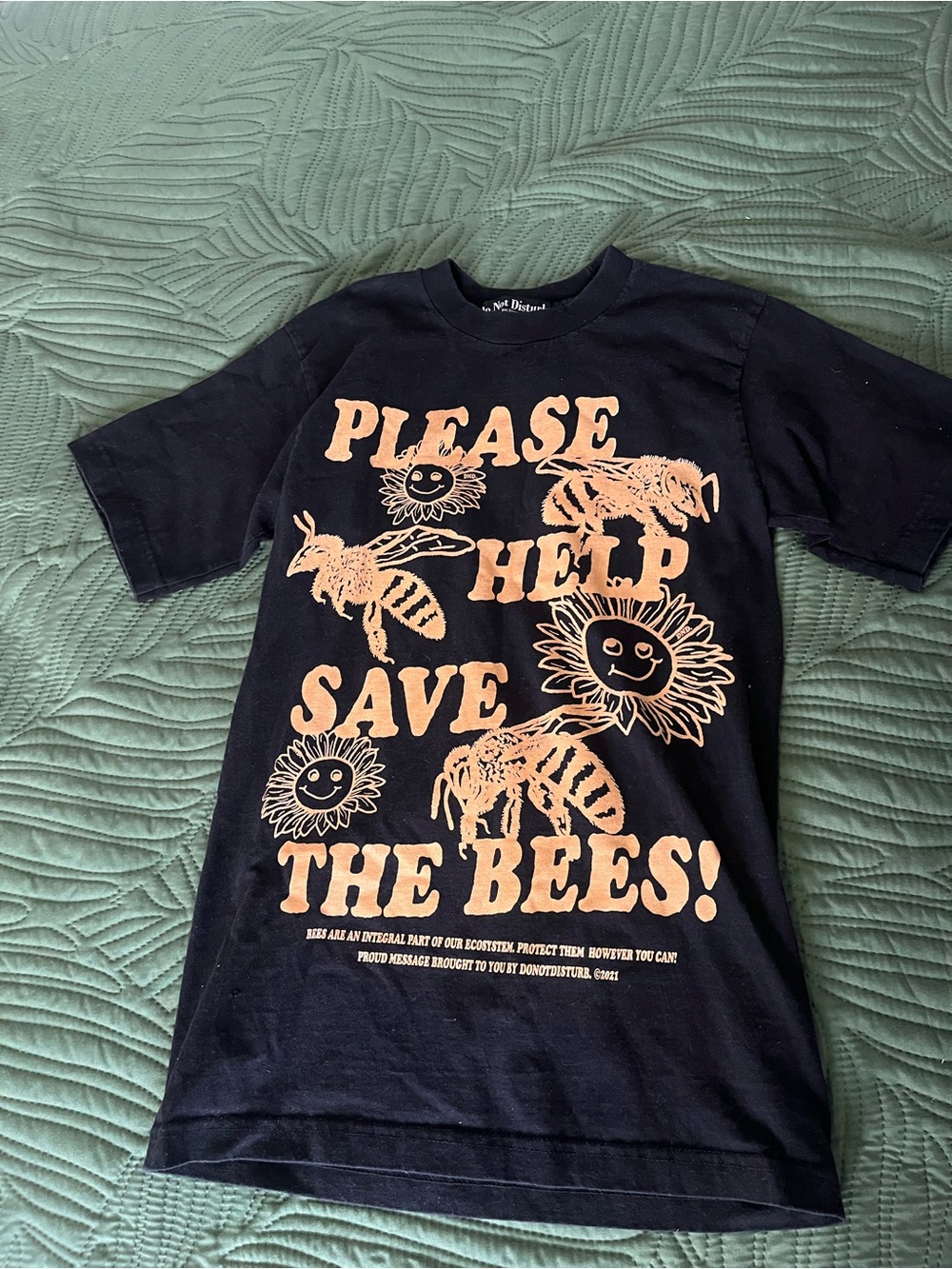 Please Help Save The Bees Graphic Tee - Black & Orange Print